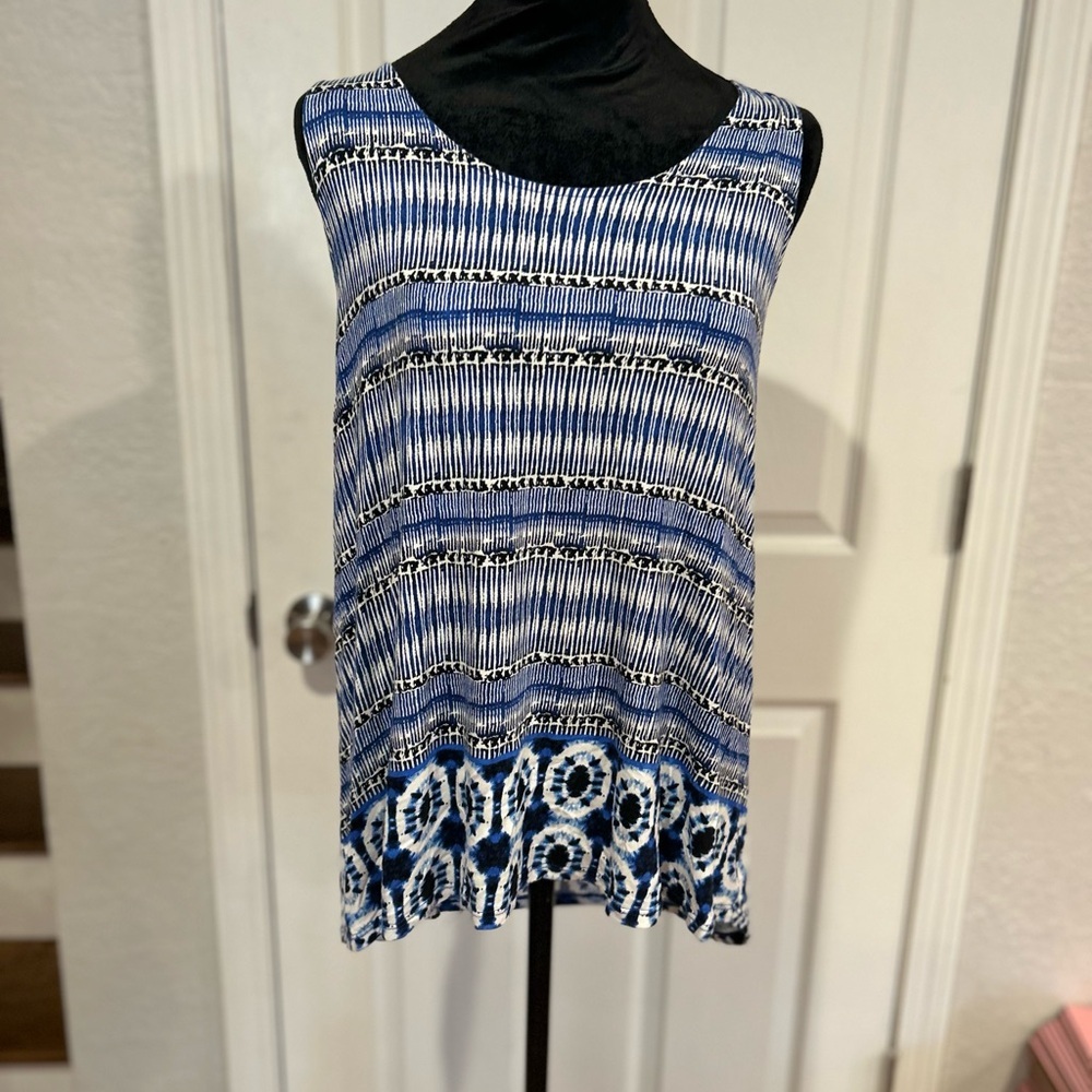 Rose & Olive White Blue Sleeveless Blouse Size Large